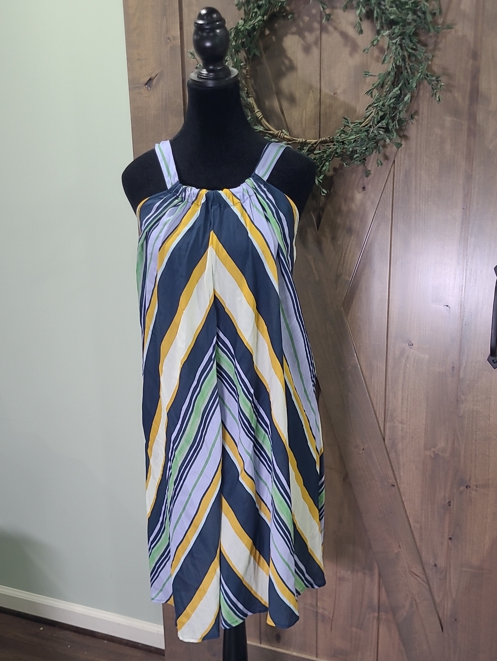 Striped Open Bow Back Halter Sundress with Stripe Pattern M